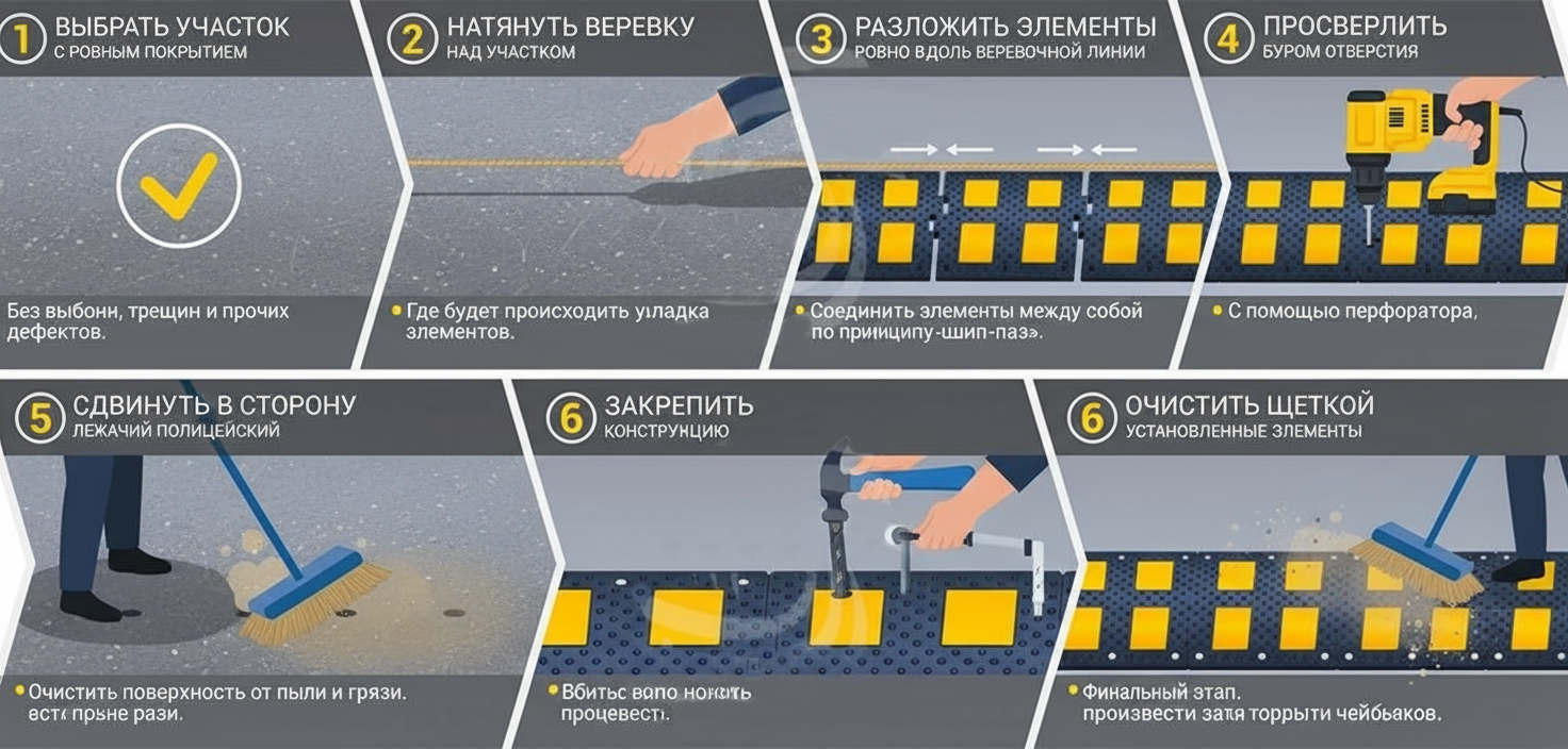 Этапы монтажа лежачего полицейского